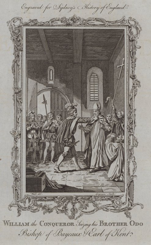 Vilhelm Erobreren griber sin bror Odo biskop af Bayeux og jarl af Kent (stik) af Samuel (after) Wale