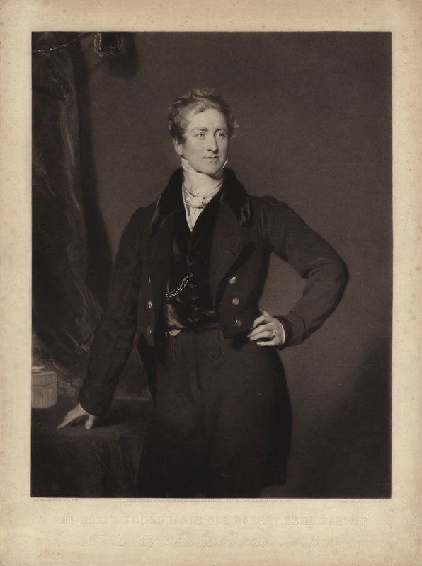 Sir Robert Peel, engelsk konservativ politiker og premierminister (gravering) af Samuel Cousins
