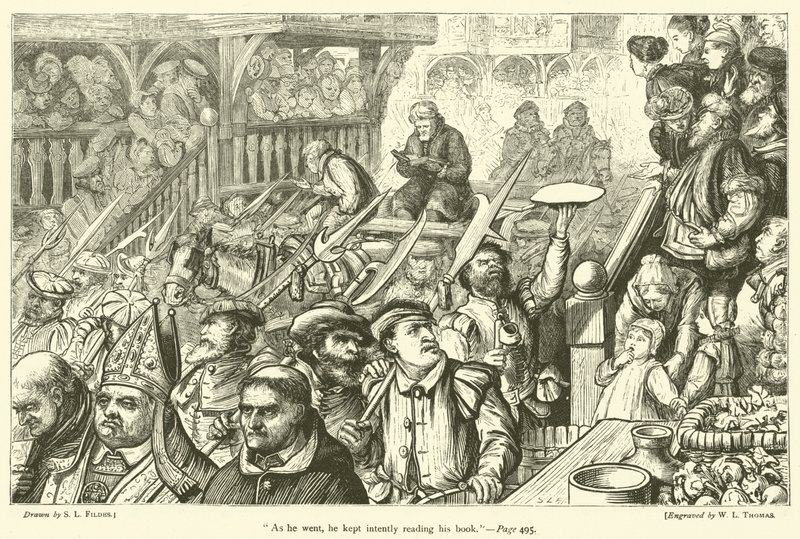 Mens han gik, blev han ved med at læse sin bog af Samuel Luke Fildes