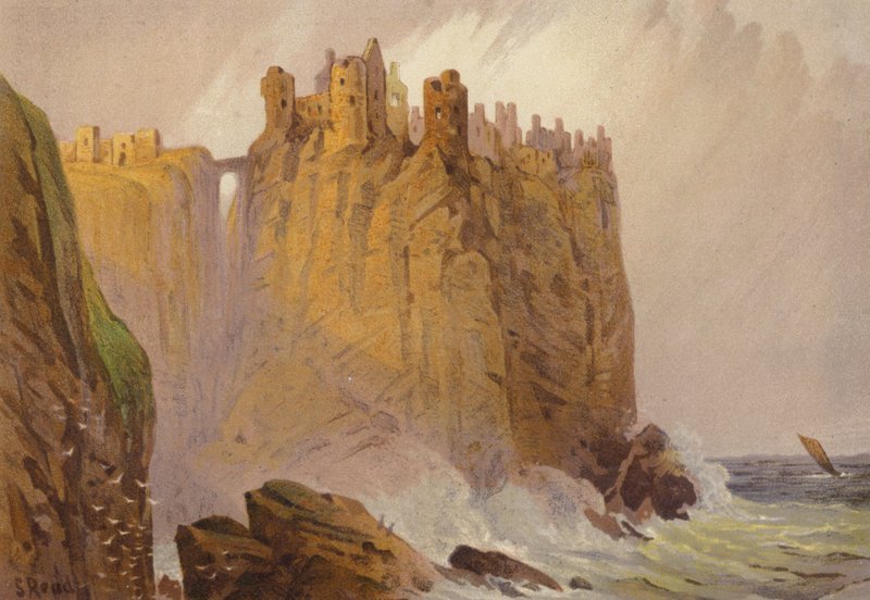 Nordirland, Dunluce Castle (farve litho) af Samuel Read