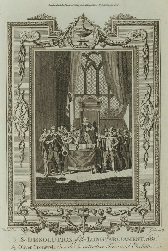 Opløsningen af det lange parlament 1653 af Oliver Cromwell (gravering) af Samuel Wale