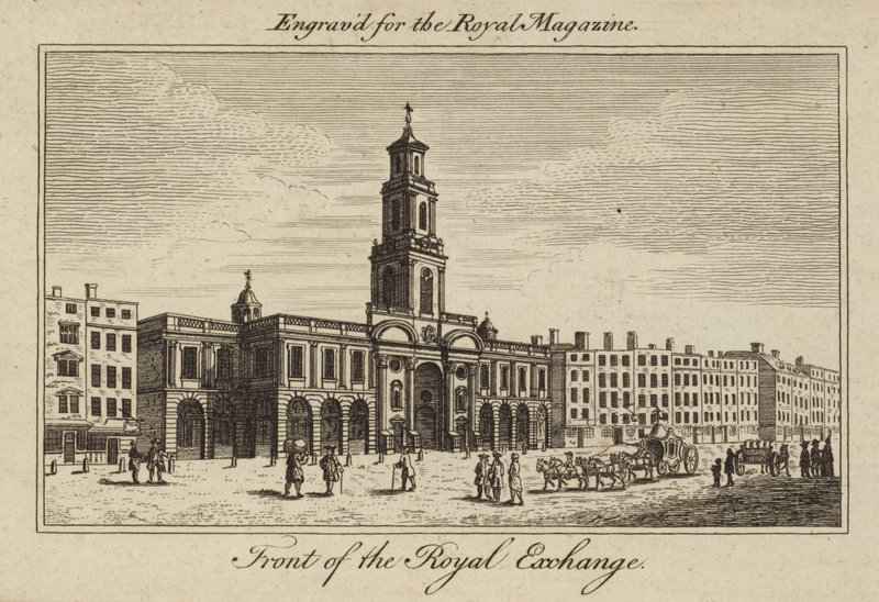 Forsiden af Royal Exchange i City of London af Samuel Wale
