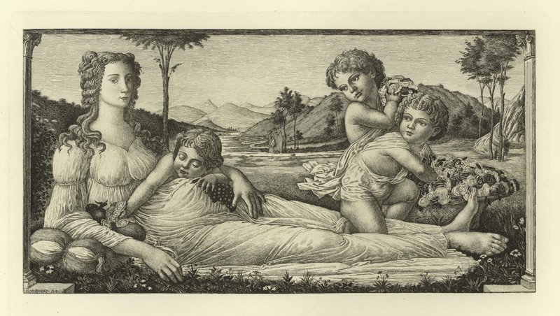 Venus tilbagelænet med Amor af Sandro Botticelli