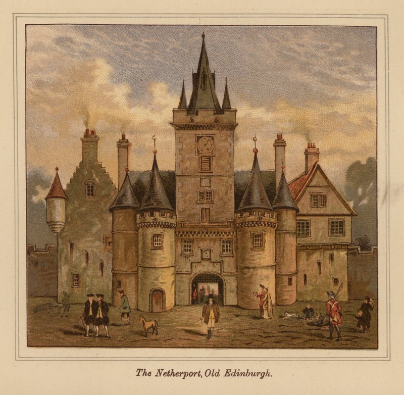The Netherport, Old Edinburgh (farvelitografi) af Scottish School