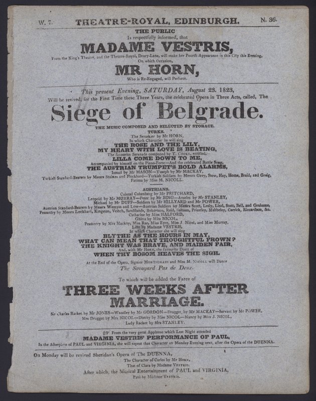 Teaterprogram for Theatre Royal, Edinburgh, 23. august 1823 (litho) af Scottish School