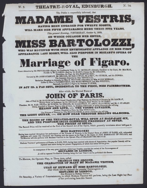 Teaterprogram for Theatre Royal, Edinburgh, 8. oktober 1829 (litho) af Scottish School