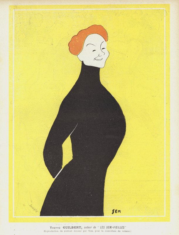Yvette Guilbert, fransk kabaretsangerinde og skuespillerinde. Illustration til Le Rire af Sem