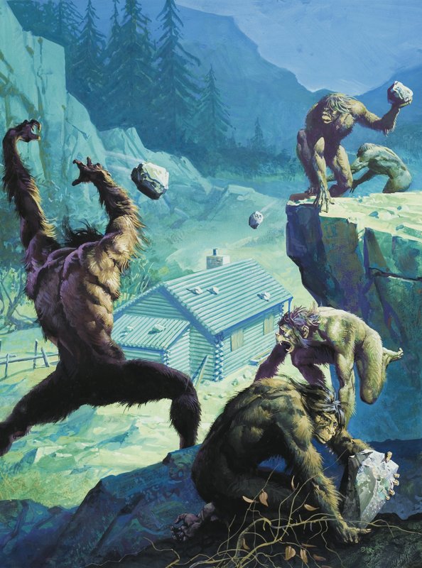 Big Foot, eller legendariske amerikanske menneskeaber (gouache på papir) af Severino Baraldi