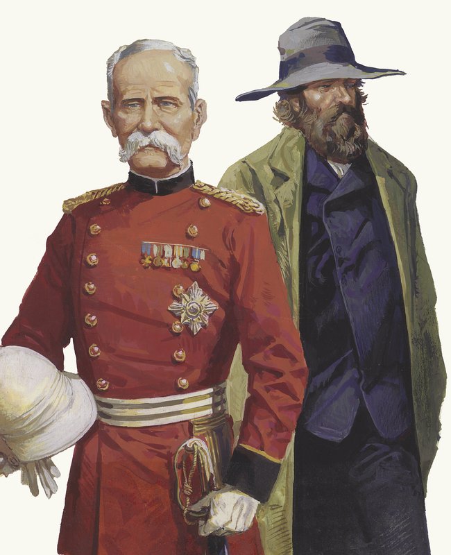 Boerkrigen: Lord Roberts og Pier Cronje (gouache på papir) af Severino Baraldi