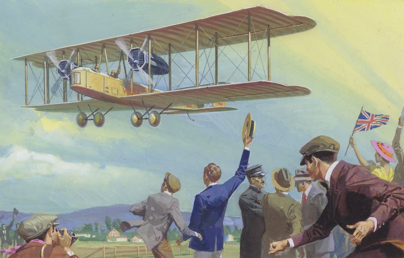 John William Alcock og Arthur Whitten Brown, der fløj over Atlanten (gouache på papir) af Severino Baraldi