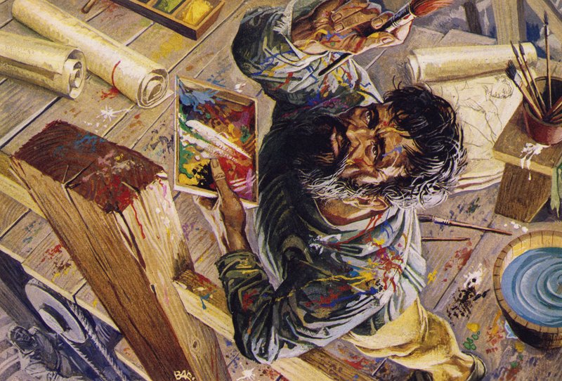 Michelangelo arbejder på loftet i Det Sixtinske Kapel (farvelitografi) af Severino Baraldi
