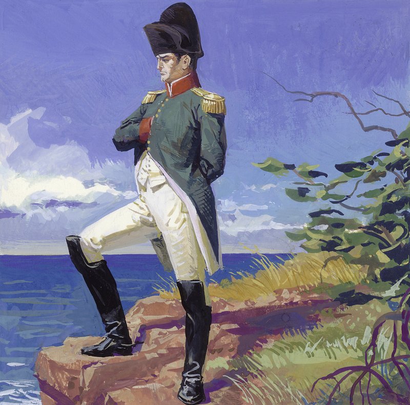 Napoleon i eksil på øen St Helena (gouache på papir) af Severino Baraldi