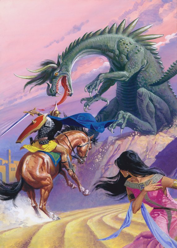 Sankt Georg og dragen (gouache på papir) af Severino Baraldi