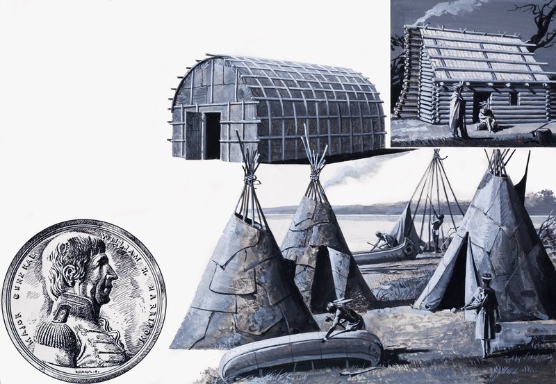 Hjemmene for de forskellige typer amerikanske indianere (gouache på papir) af Severino Baraldi