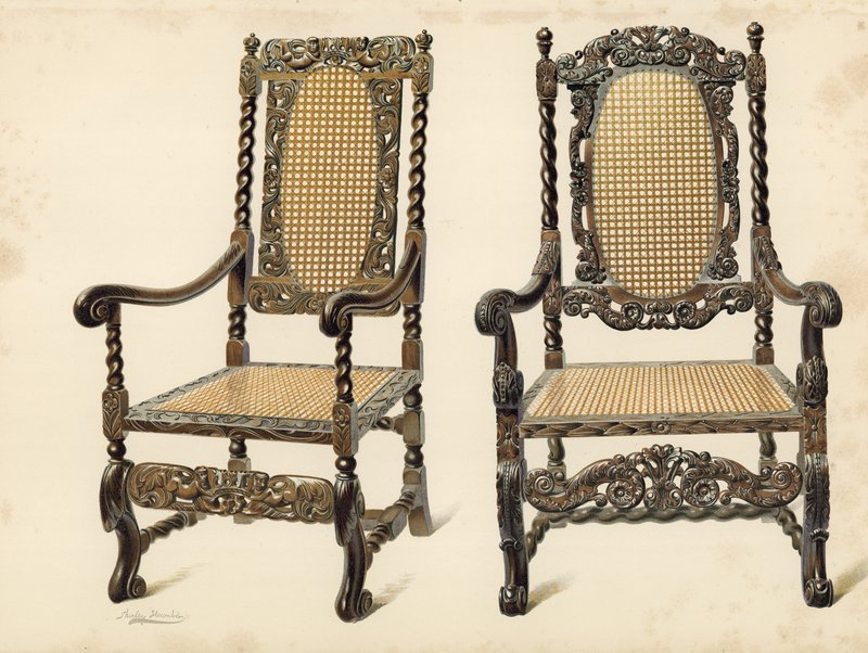 Stol, ejendom tilhørende P Macquoid; Stol, ejendom af Arthur S Cope (chromolitho) af Shirley Charles Llewellyn Slocombe