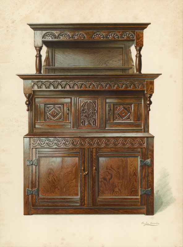 Oak Court skab (Tridarn), ejendom tilhørende H Clarence Whaite (chromolitho) af Shirley Charles Llewellyn Slocombe