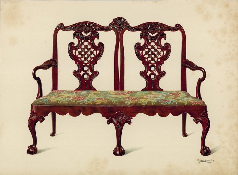 Sofa, ejendom tilhørende Miss Mills (chromolitho) af Shirley Charles Llewellyn Slocombe