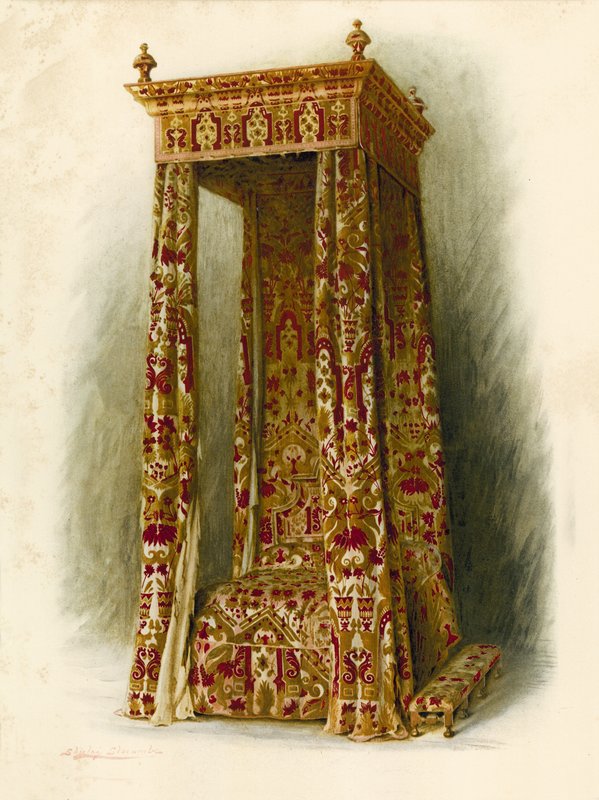 Polstret seng, Hampton Court Palace (chromolitho) af Shirley Charles Llewellyn Slocombe