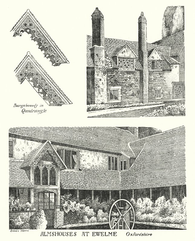 Almshuse i Ewelme, Oxfordshire (gravering) af Sidney Heath