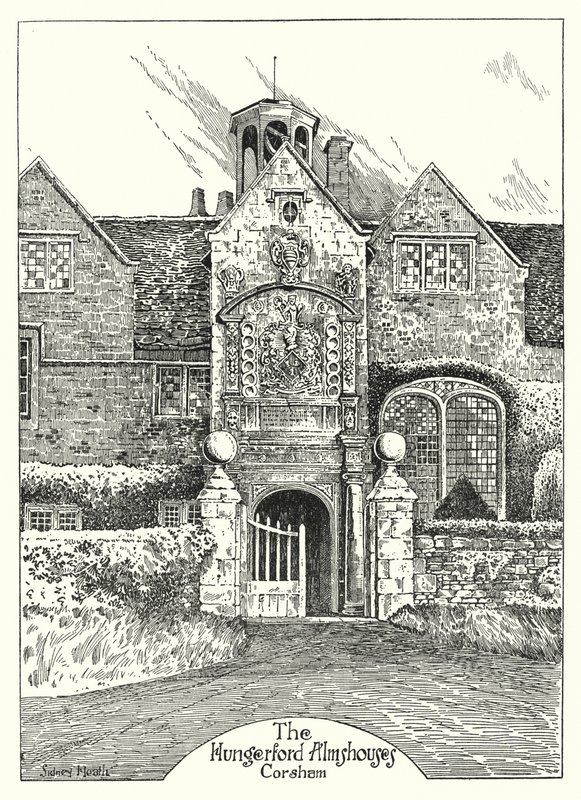 The Hungerford Almshouses, Corsham (gravering) af Sidney Heath