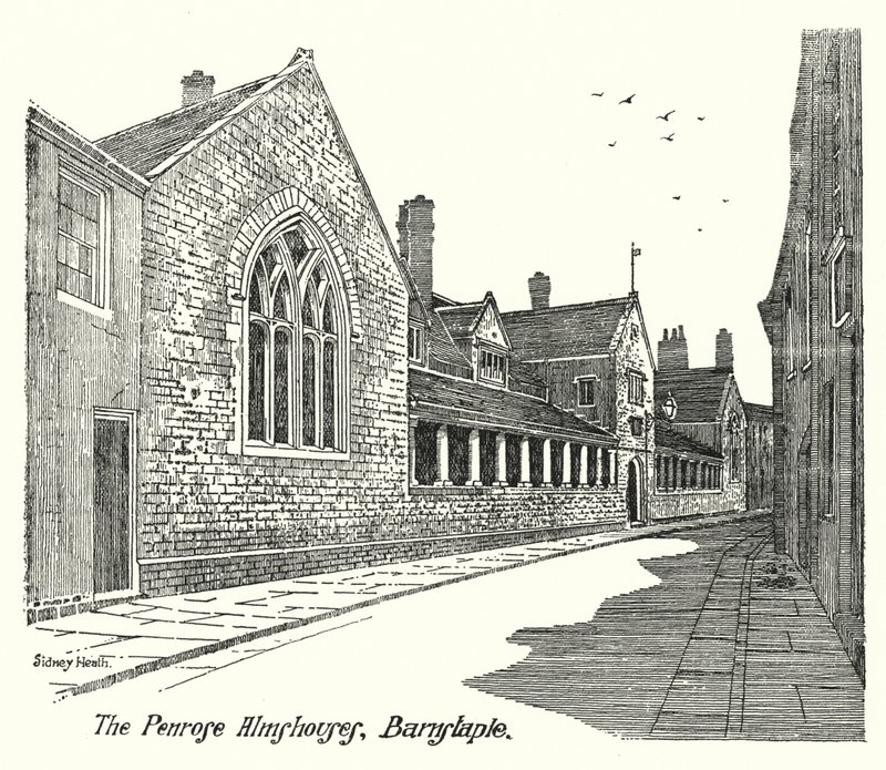 The Penrose Almshouses, Barnstaple (gravering) af Sidney Heath