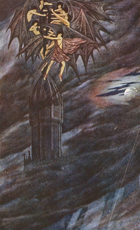 Den gyldne legende: Lucifer og hans engle (farvelitografi) af Sidney Meteyard