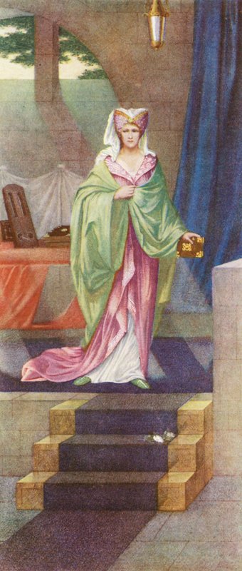 Den gyldne legende: The Lady Irmingard (farvelitografi) af Sidney Meteyard