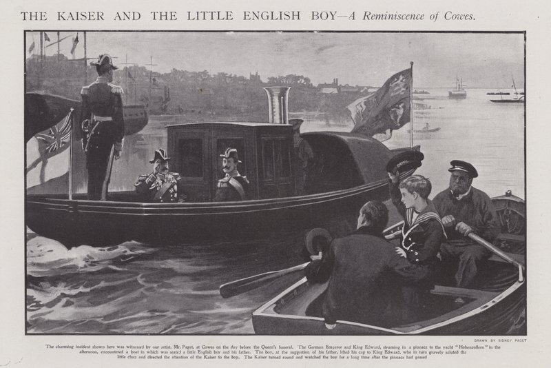 Kaiser og den lille engelske dreng - A Reminiscence of Cowes (litho) af Sidney Paget