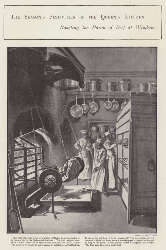 Sæsonens festligheder i dronningens køkken (litho) af Sidney Paget