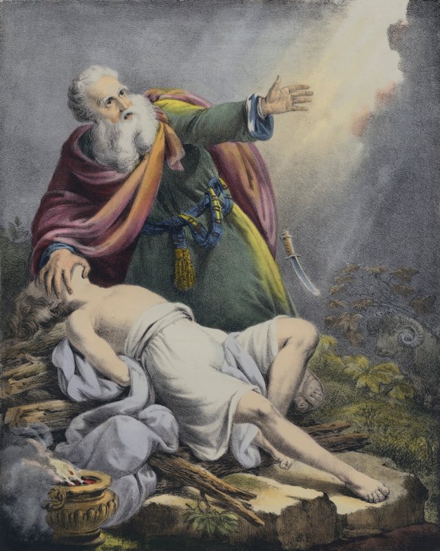 Abraham ofrer sin søn Isak (farvet stik) af Siegfried Detler Bendixen