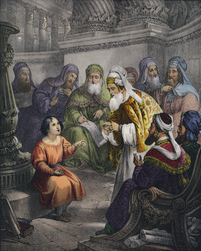 Kristus med lægerne i templet (farvet indgravering) af Siegfried Detler Bendixen