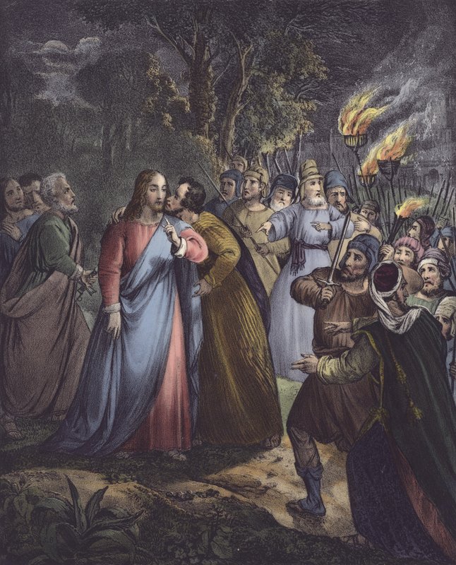 Judas forråder sin herre (farve litho) af Siegfried Detler Bendixen