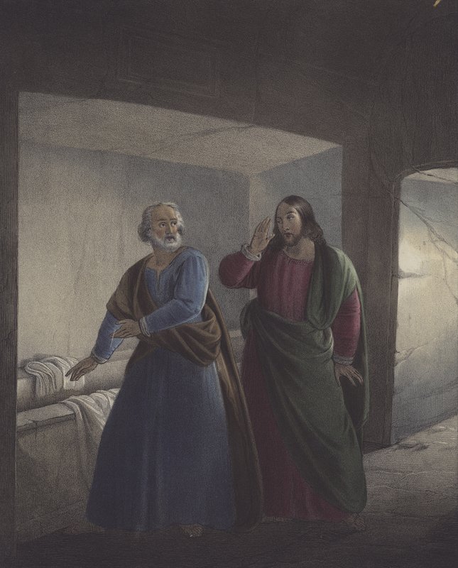 Peter og Johannes ved graven. Han er genopstået. af Siegfried Detler Bendixen