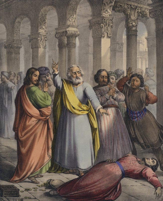 Ananias død (farvet indgravering) af Siegfried Detler Bendixen
