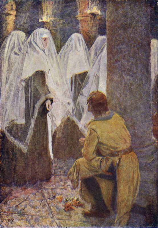 Illustration til Sir Walter Scotts The Talisman (farve litho) af Simon Harmon (after) Vedder