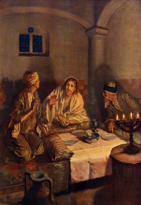 Rejsen til Emmaus (farve litho) af Simon Harmon (after) Vedder