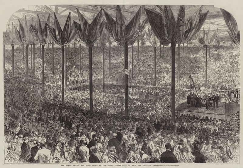 Dronningen lægger den første sten til Royal Albert Hall of Arts and Sciences, Kensington-Gore af Sir John Charles Robinson