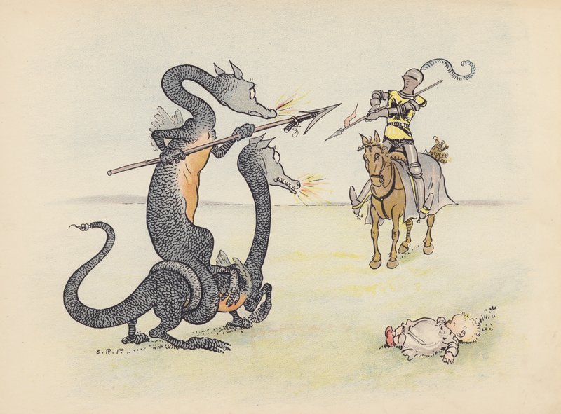 Illustration til Little Twin Dragons af S Rosamond Praeger (farvelitografi) af Sophia Rosamond Praeger