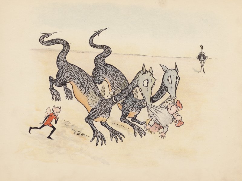 Illustration til Little Twin Dragons af S Rosamond Praeger (farvelitografi) af Sophia Rosamond Praeger