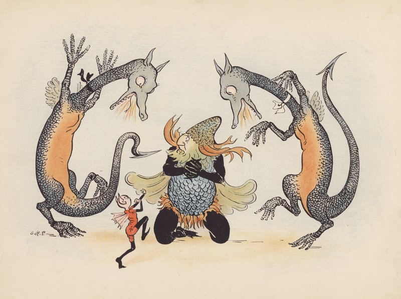 Illustration til Little Twin Dragons af S Rosamond Praeger (farvelitografi) af Sophia Rosamond Praeger