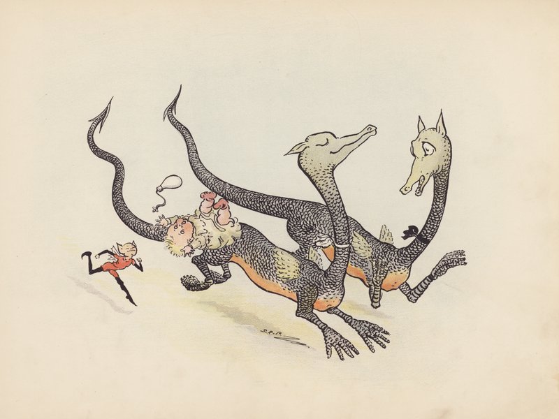 Illustration til Little Twin Dragons af S Rosamond Praeger (farvelitografi) af Sophia Rosamond Praeger