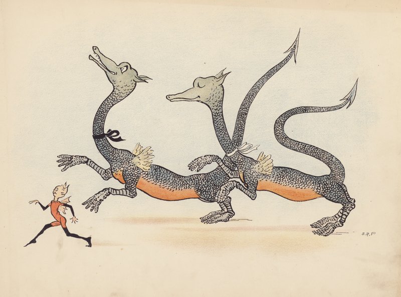 Illustration til Little Twin Dragons af S Rosamond Praeger (farvelitografi) af Sophia Rosamond Praeger
