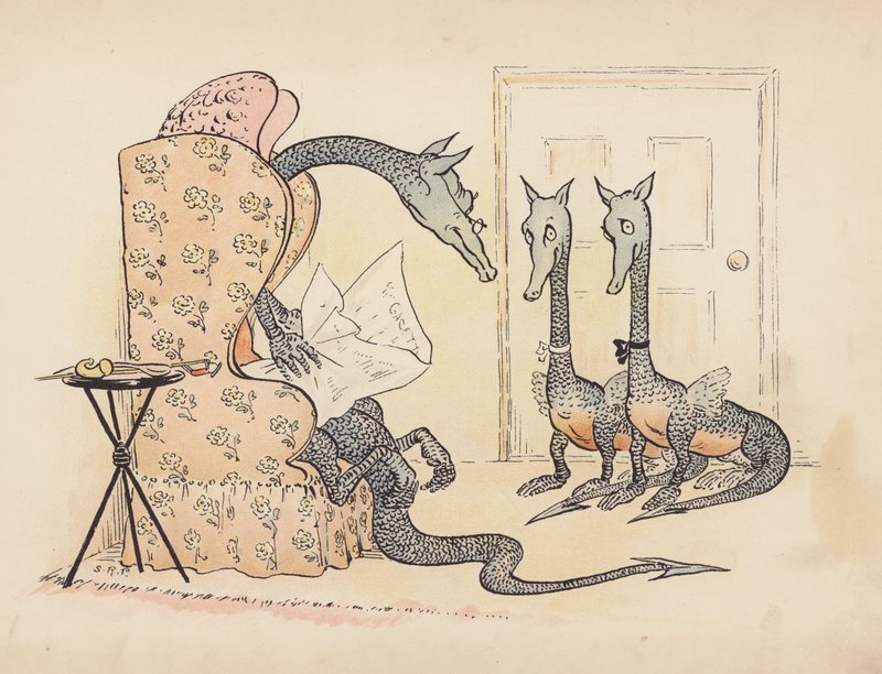 Illustration til Little Twin Dragons af S Rosamond Praeger (farvelitografi) af Sophia Rosamond Praeger