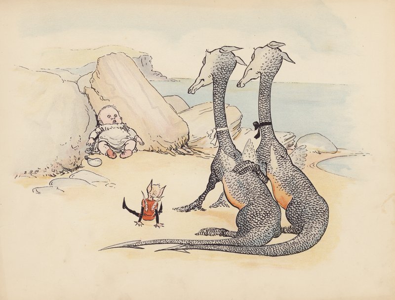 Illustration til Little Twin Dragons af S Rosamond Praeger (farvelitografi) af Sophia Rosamond Praeger