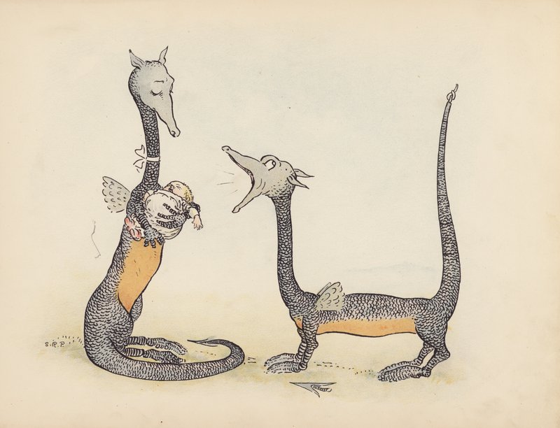Illustration til Little Twin Dragons af S Rosamond Praeger (farvelitografi) af Sophia Rosamond Praeger