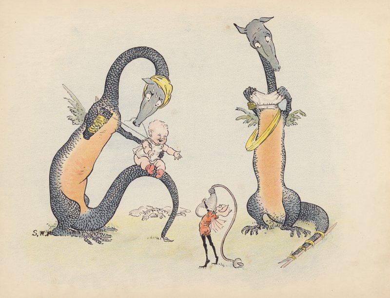 Illustration til Little Twin Dragons af S Rosamond Praeger (farvelitografi) af Sophia Rosamond Praeger