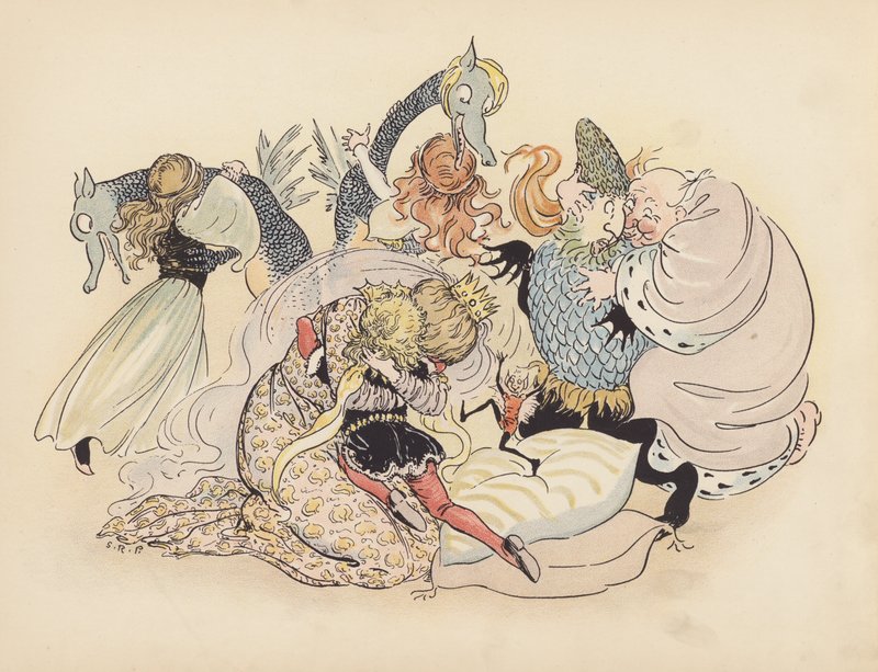 Illustration til Little Twin Dragons af S Rosamond Praeger (farvelitografi) af Sophia Rosamond Praeger