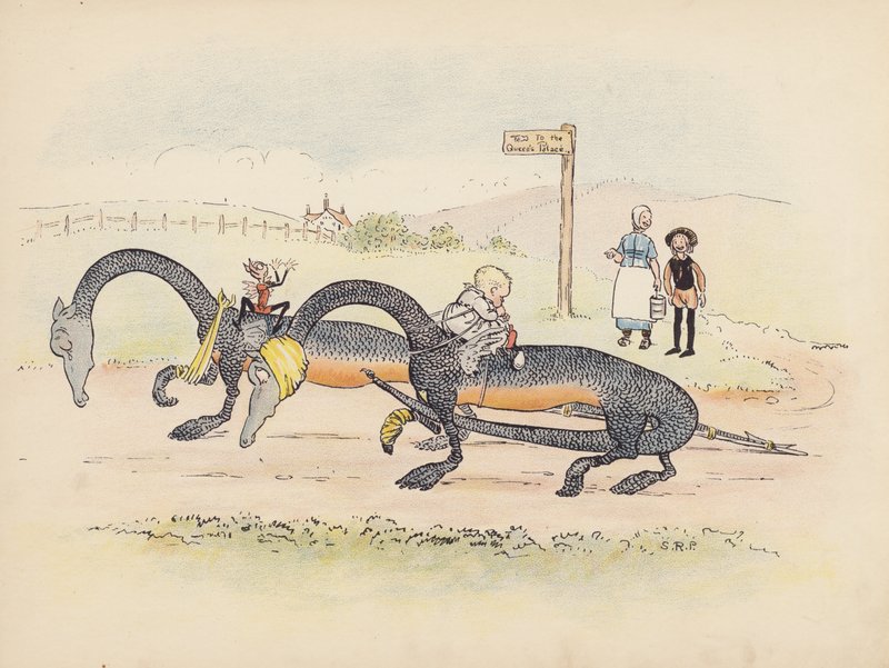Illustration til Little Twin Dragons af S Rosamond Praeger (farvelitografi) af Sophia Rosamond Praeger