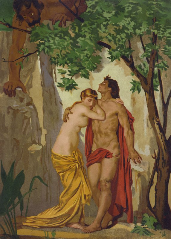 Galatea og Acis overrasket af den gigantiske Polyfem af Spanish School
