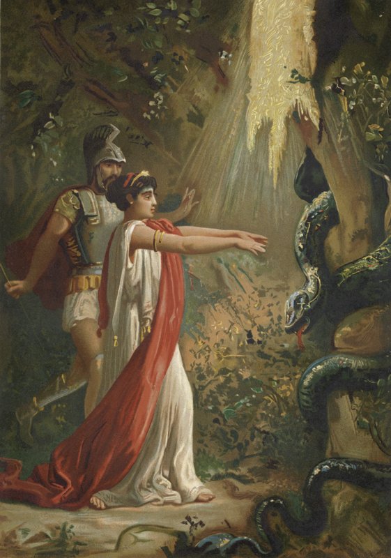 Medea sætter dragen, der vogter det gyldne skind, i søvn af Spanish School
